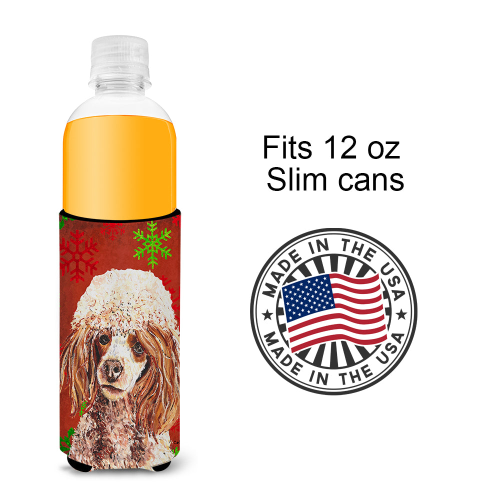 Red Miniature Poodle Red Snowflakes Holiday Ultra Beverage Insulators for slim cans SC9747MUK.