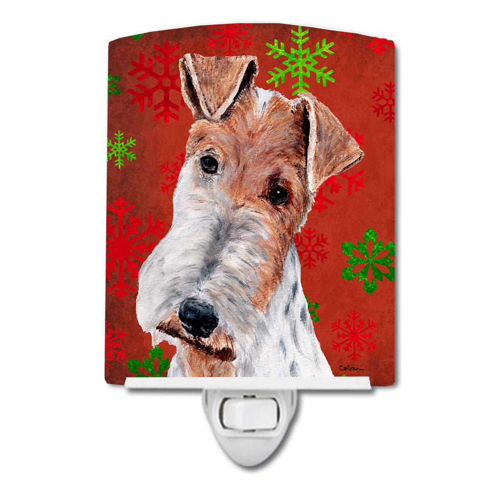 Wire Fox Terrier Red Snowflakes Holiday Ceramic Night Light SC9748CNL - the-store.com