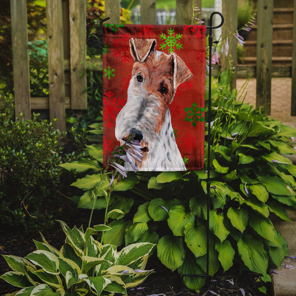 Wire Fox Terrier Red Snowflakes Holiday Flag Garden Size SC9748GF  the-store.com.
