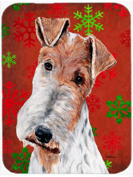 Wire Fox Terrier Red Snowflakes Holiday Glass Cutting Board Large Size SC9748LCB by Caroline&#39;s Treasures