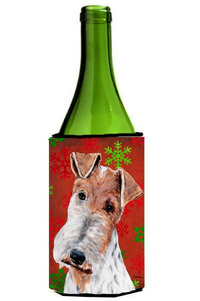 Wire Fox Terrier Red Snowflakes Holiday Wine Bottle Beverage Insulator Hugger SC9748LITERK by Caroline&#39;s Treasures