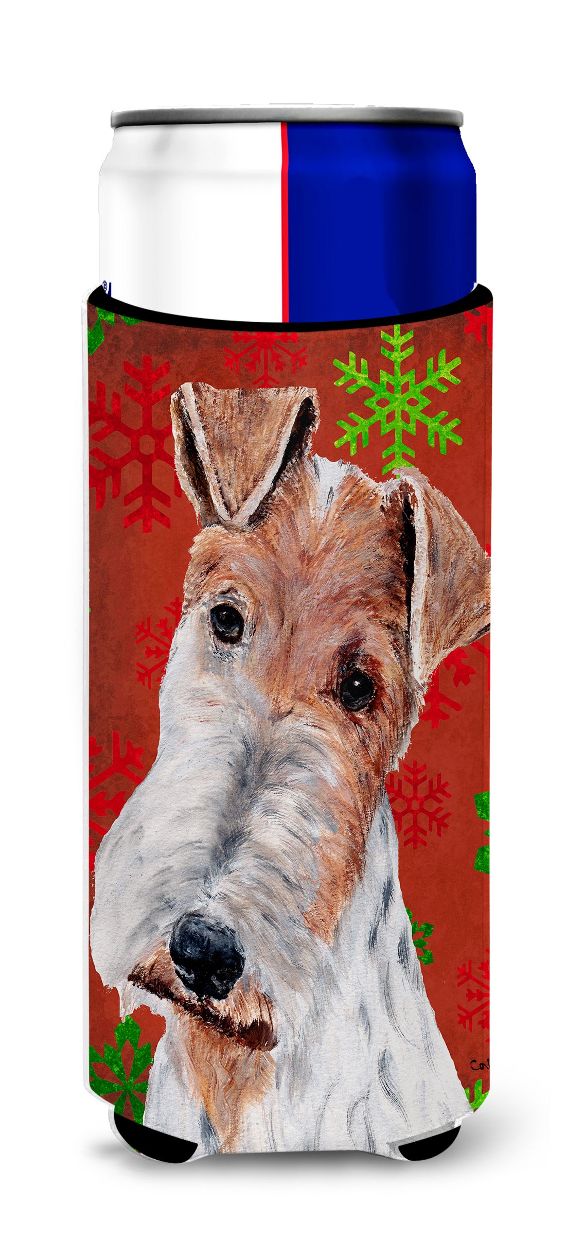 Wire Fox Terrier Red Snowflakes Holiday Ultra Beverage Insulators for slim cans SC9748MUK