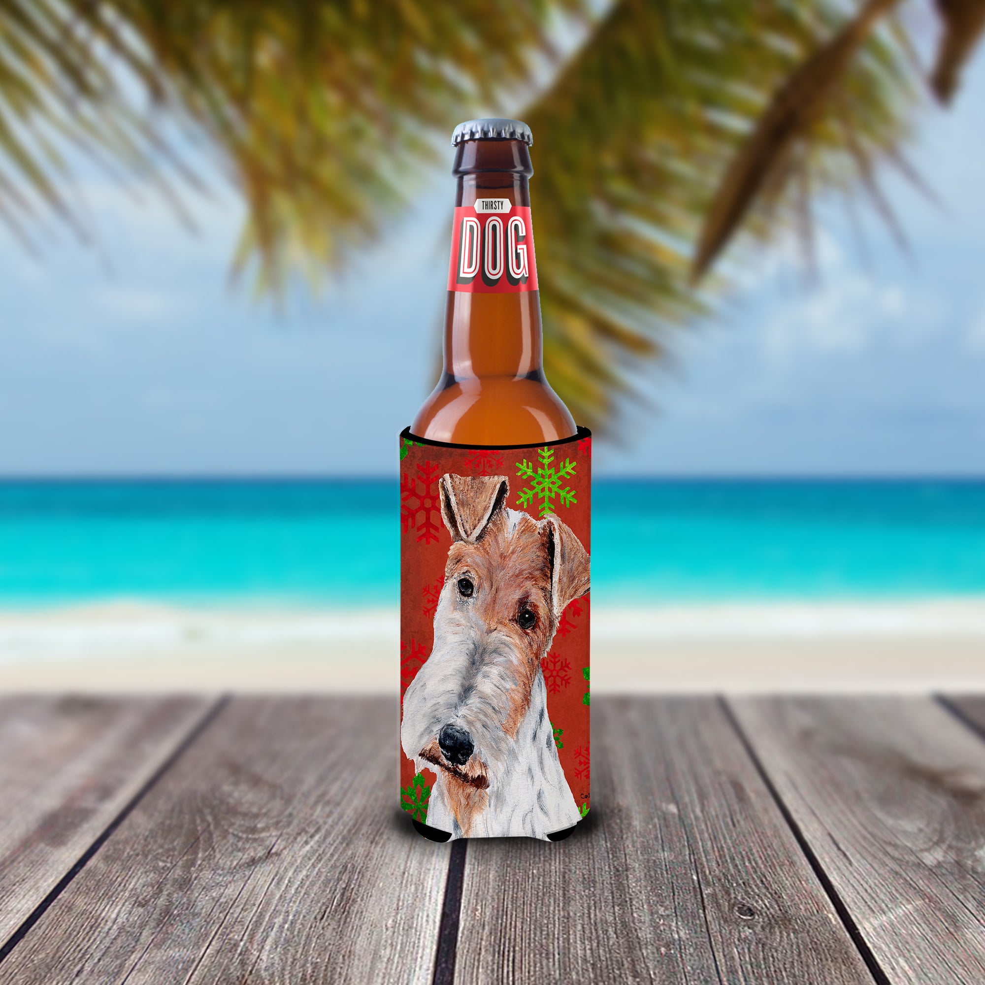 Wire Fox Terrier Red Snowflakes Holiday Ultra Beverage Isolateurs pour canettes minces SC9748MUK