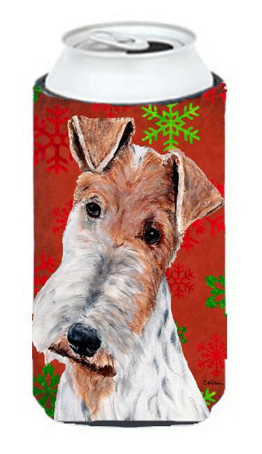 Wire Fox Terrier Red Snowflakes Holiday Tall Boy Beverage Insulator Hugger SC9748TBC by Caroline&#39;s Treasures