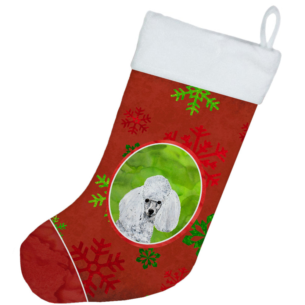 White Toy Poodle Red Snowflakes Holiday Christmas Stocking SC9749-CS
