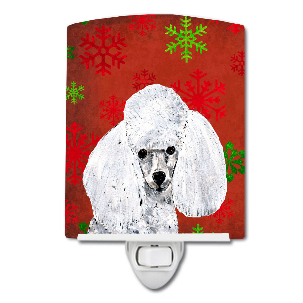 White Toy Poodle Red Snowflakes Holiday Ceramic Night Light SC9749CNL - the-store.com
