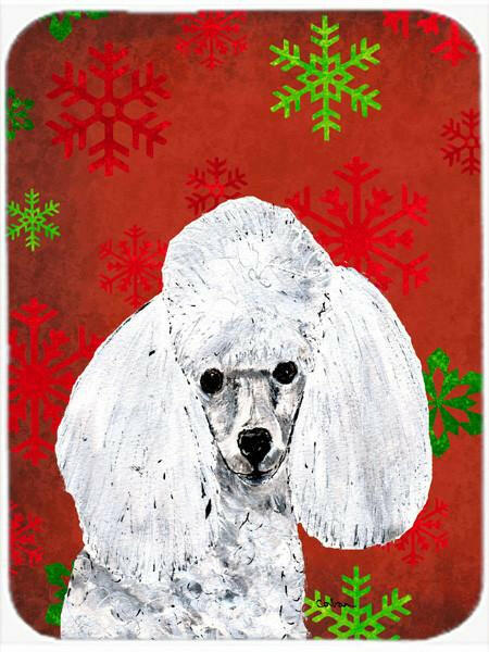 White Toy Poodle Red Snowflakes Holiday Glass Cutting Board Large Size SC9749LCB by Caroline&#39;s Treasures