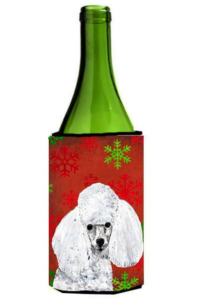 White Toy Poodle Red Snowflakes Holiday Wine Bottle Beverage Insulator Hugger SC9749LITERK by Caroline&#39;s Treasures