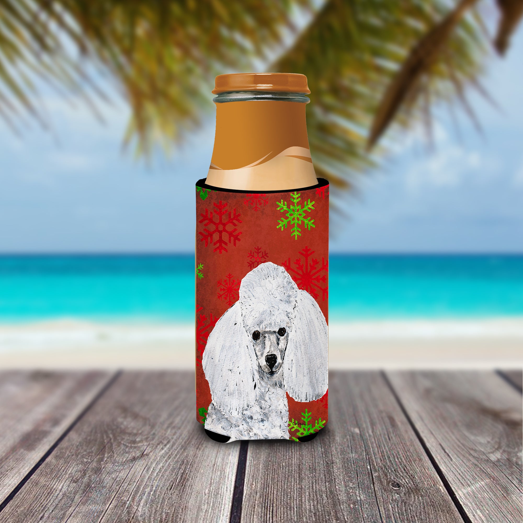 White Toy Poodle Red Snowflakes Holiday Ultra Beverage Insulators for slim cans SC9749MUK