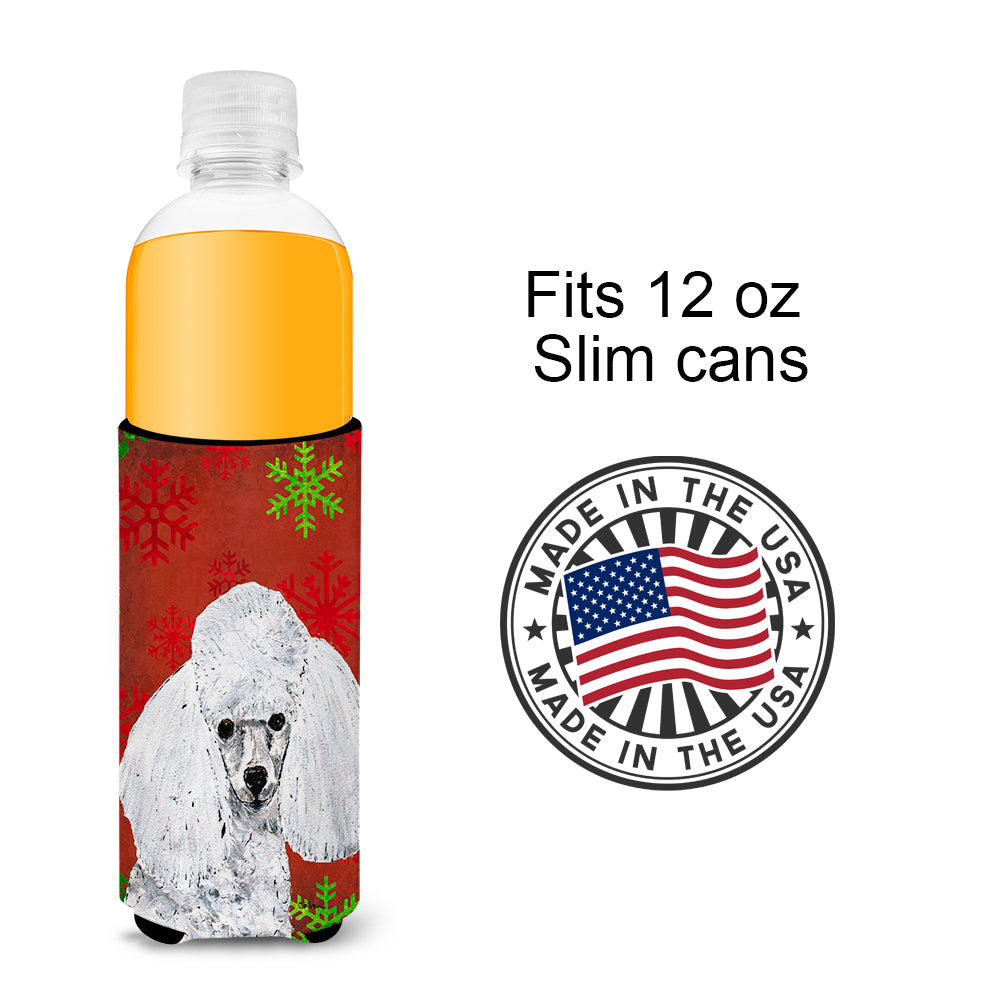 White Toy Poodle Red Snowflakes Holiday Ultra Beverage Insulators for slim cans SC9749MUK.