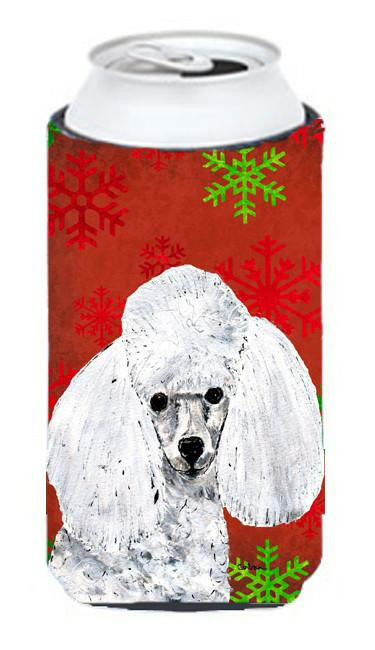 White Toy Poodle Red Snowflakes Holiday Tall Boy Beverage Insulator Hugger SC9749TBC by Caroline&#39;s Treasures