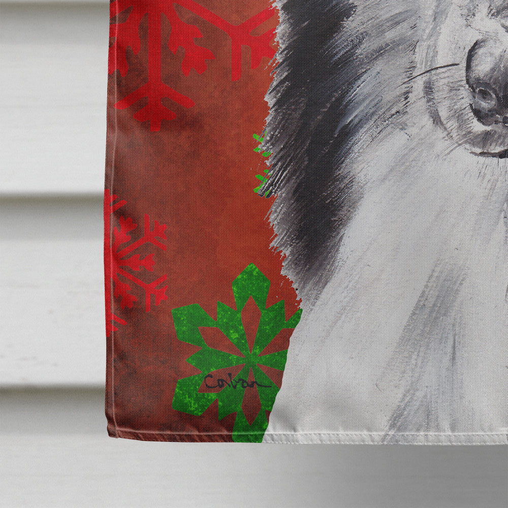 Black and White Collie Red Snowflakes Holiday Flag Canvas House Size SC9750CHF