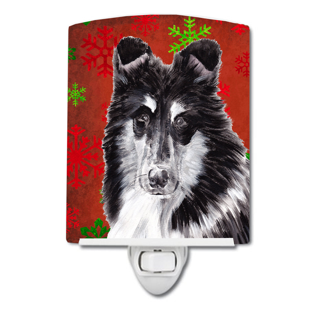 Black and White Collie Red Snowflakes Holiday Ceramic Night Light SC9750CNL - the-store.com