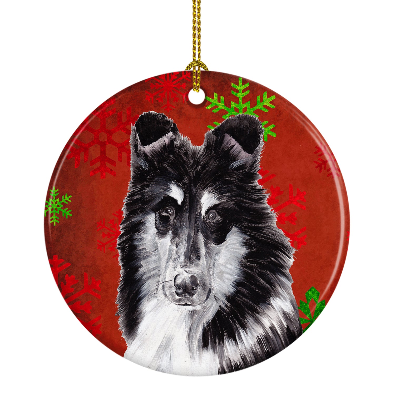 Black and White Collie Red Snowflakes Holiday Ceramic Ornament SC9750CO1 - the-store.com