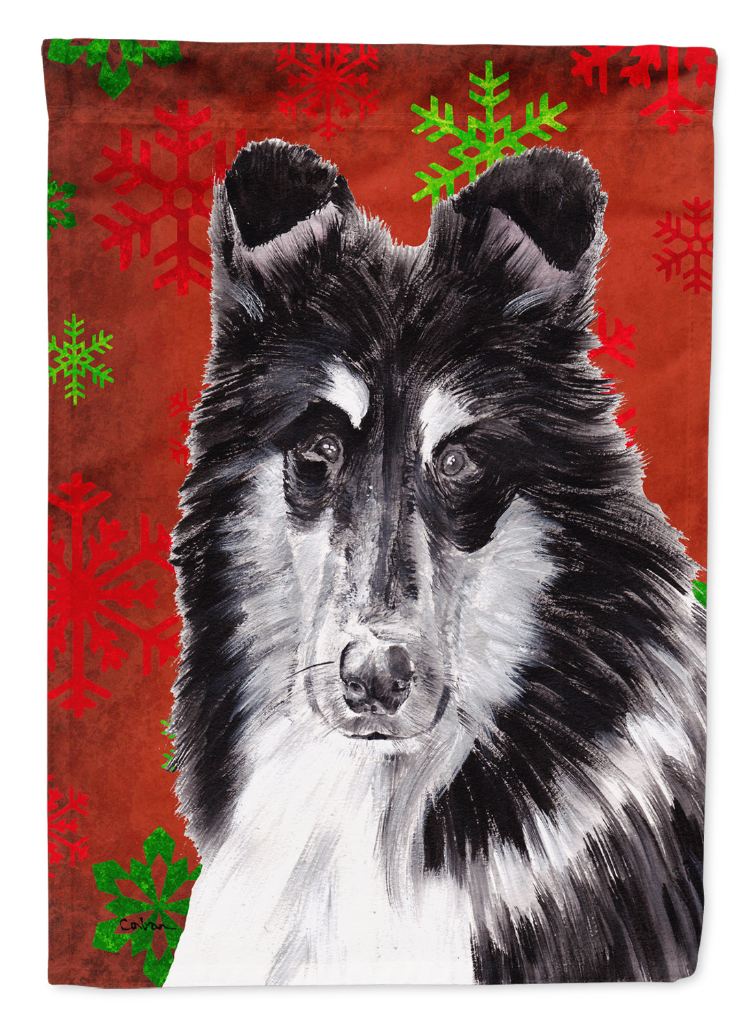 Black and White Collie Red Snowflakes Holiday Flag Garden Size SC9750GF  the-store.com.