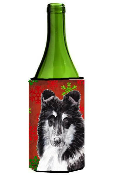 Black and White Collie Red Snowflakes Holiday Wine Bottle Beverage Insulator Hugger SC9750LITERK by Caroline&#39;s Treasures