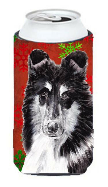 Black and White Collie Red Snowflakes Holiday Tall Boy Beverage Insulator Hugger SC9750TBC by Caroline&#39;s Treasures