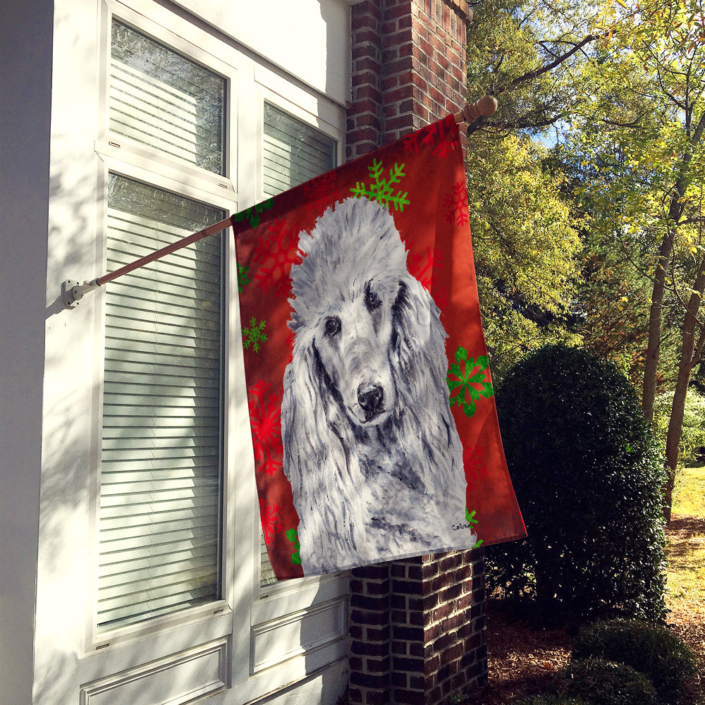White Standard Poodle Red Snowflakes Holiday Flag Canvas House Size SC9751CHF