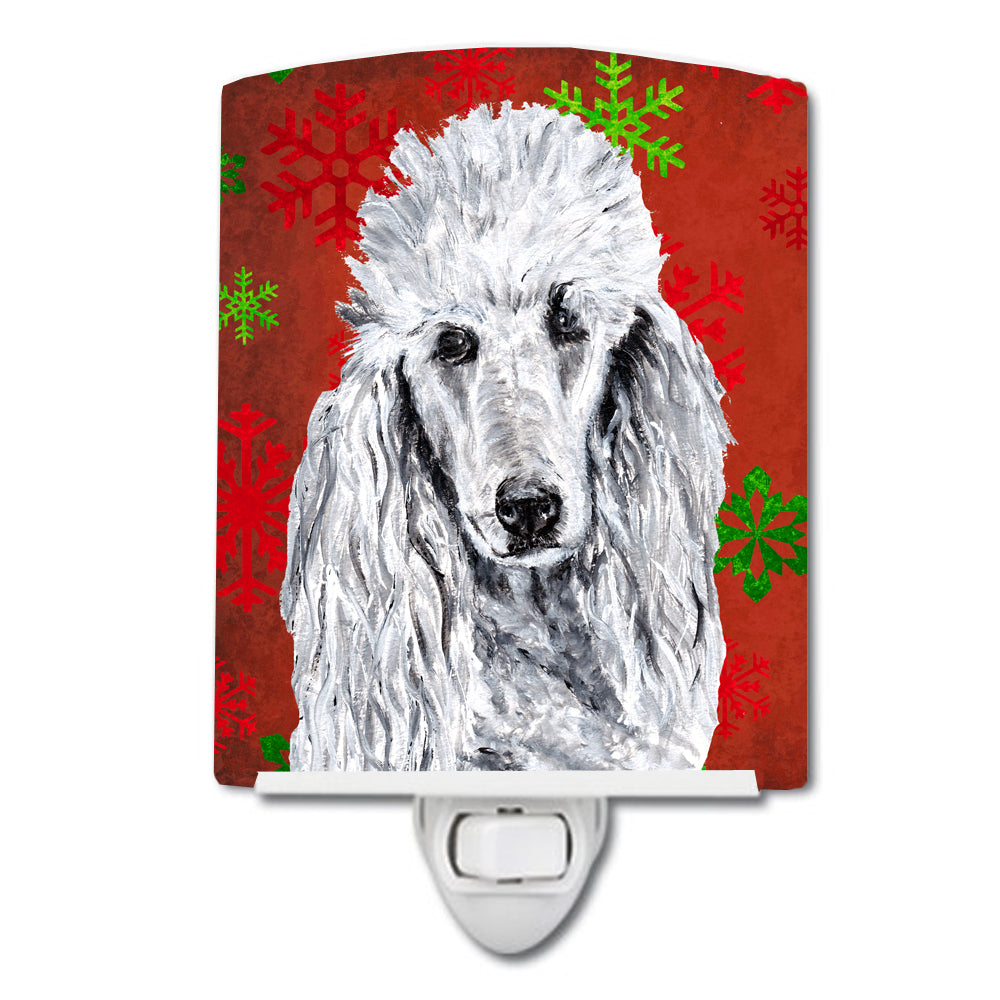 White Standard Poodle Red Snowflakes Holiday Ceramic Night Light SC9751CNL - the-store.com