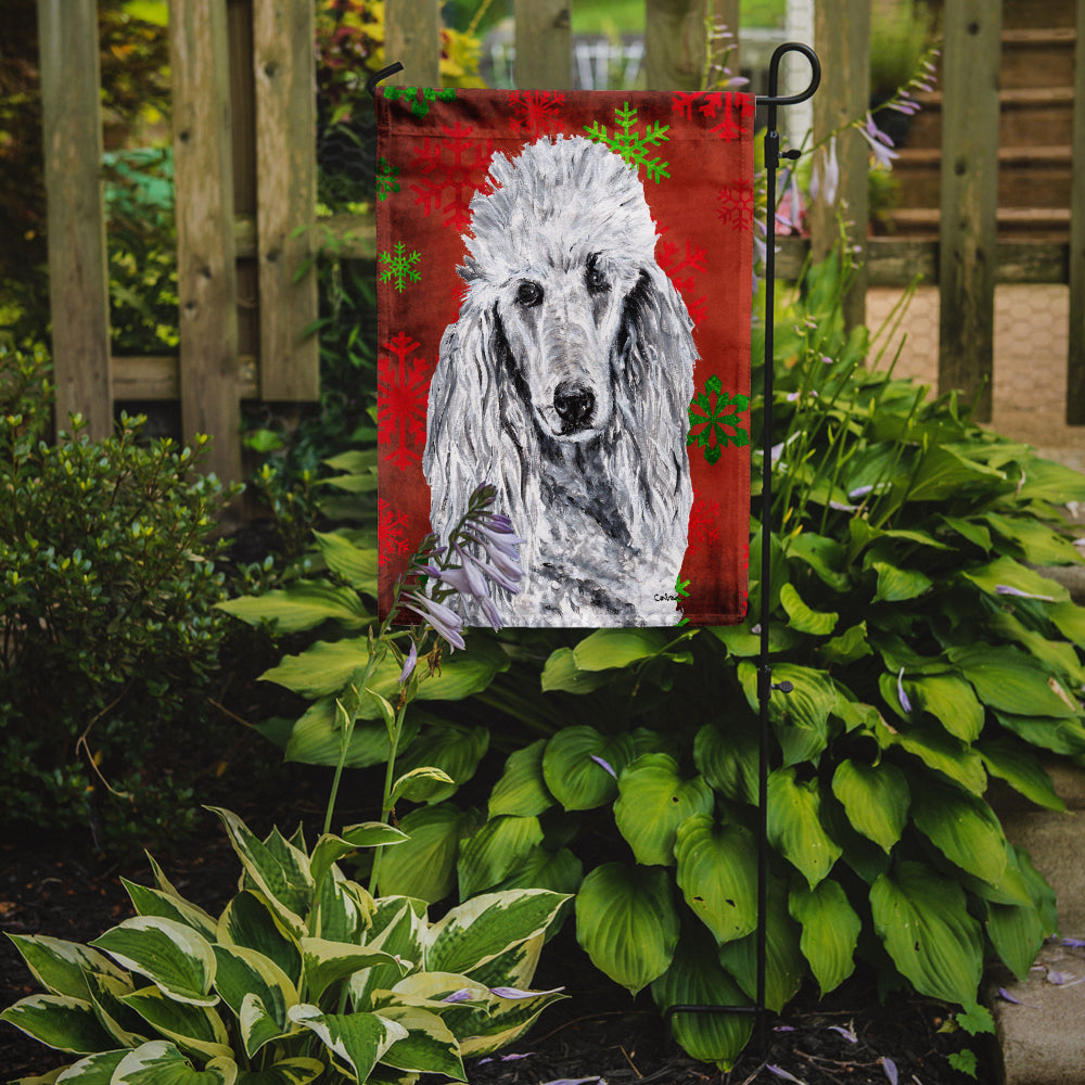 Caroline's Treasures White Standard Poodle Red Snowflakes Holiday Garden Flag – Decorative Outdoor Yard Flag SC9751GF
