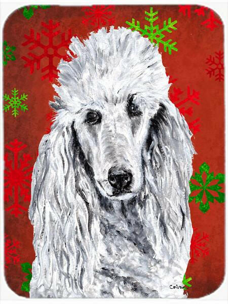 White Standard Poodle Red Snowflakes Holiday Glass Cutting Board Large Size SC9751LCB by Caroline&#39;s Treasures