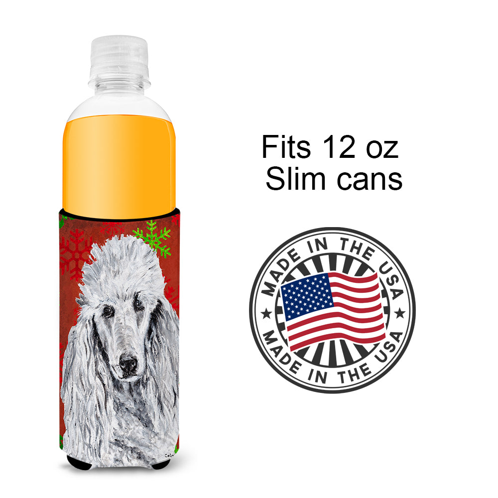 White Standard Poodle Red Snowflakes Holiday Ultra Beverage Insulators for slim cans SC9751MUK