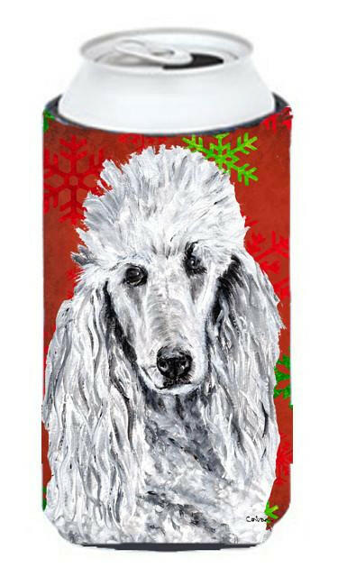 White Standard Poodle Red Snowflakes Holiday Tall Boy Beverage Insulator Hugger SC9751TBC by Caroline&#39;s Treasures