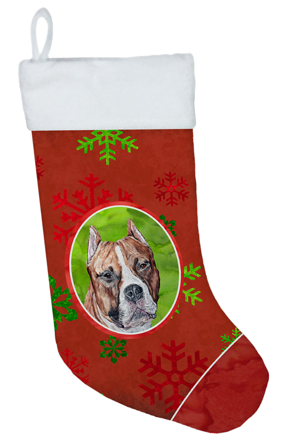 Staffordshire Bull Terrier Staffie Red Snowflakes Holiday Christmas Stocking SC9752-CS