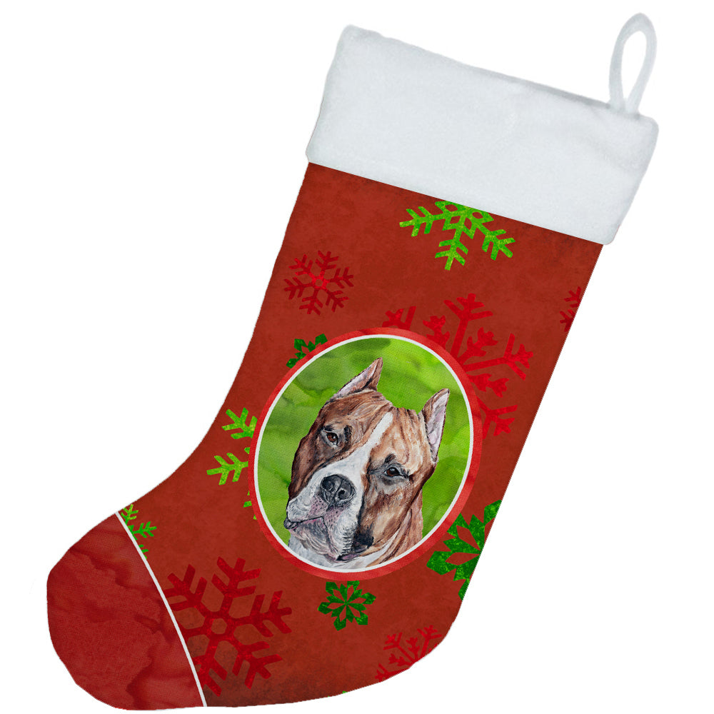 Staffordshire Bull Terrier Staffie Red Snowflakes Holiday Christmas Stocking SC9752-CS  the-store.com.