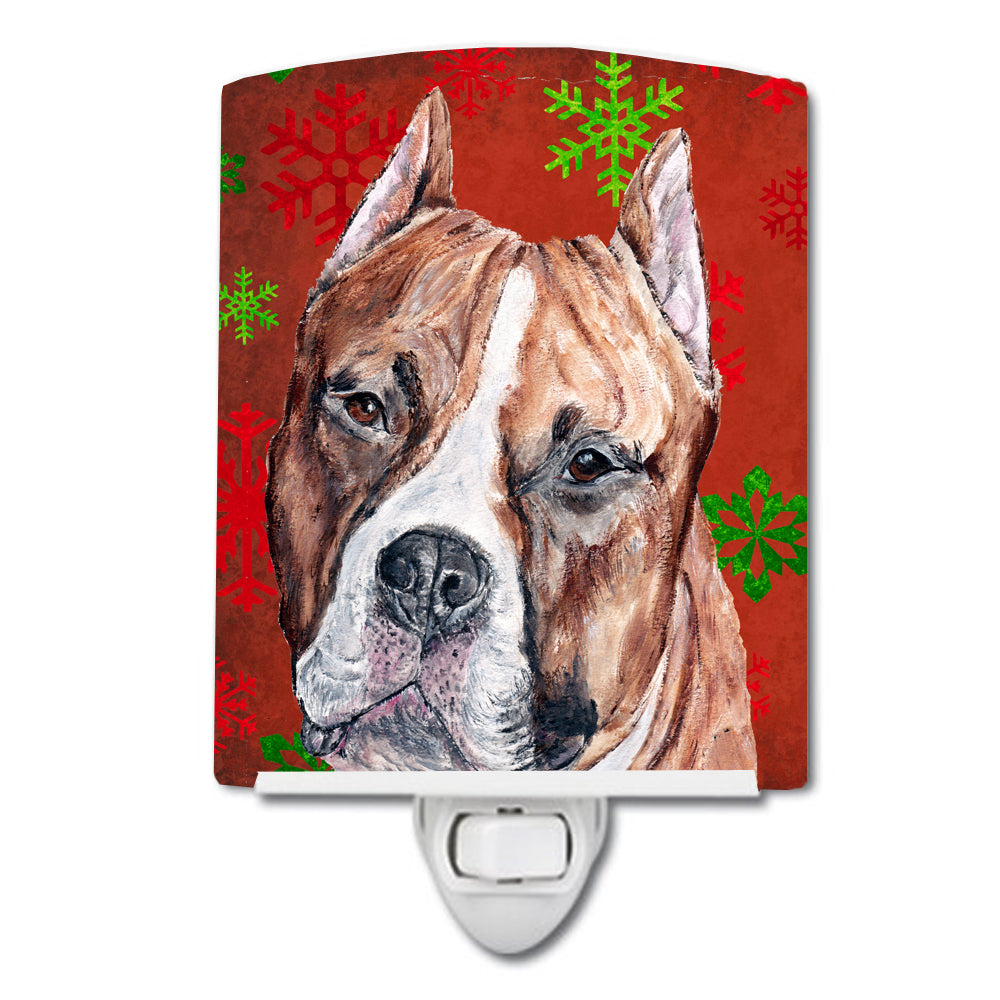 Staffordshire Bull Terrier Staffie Red Snowflakes Holiday Ceramic Night Light SC9752CNL - the-store.com
