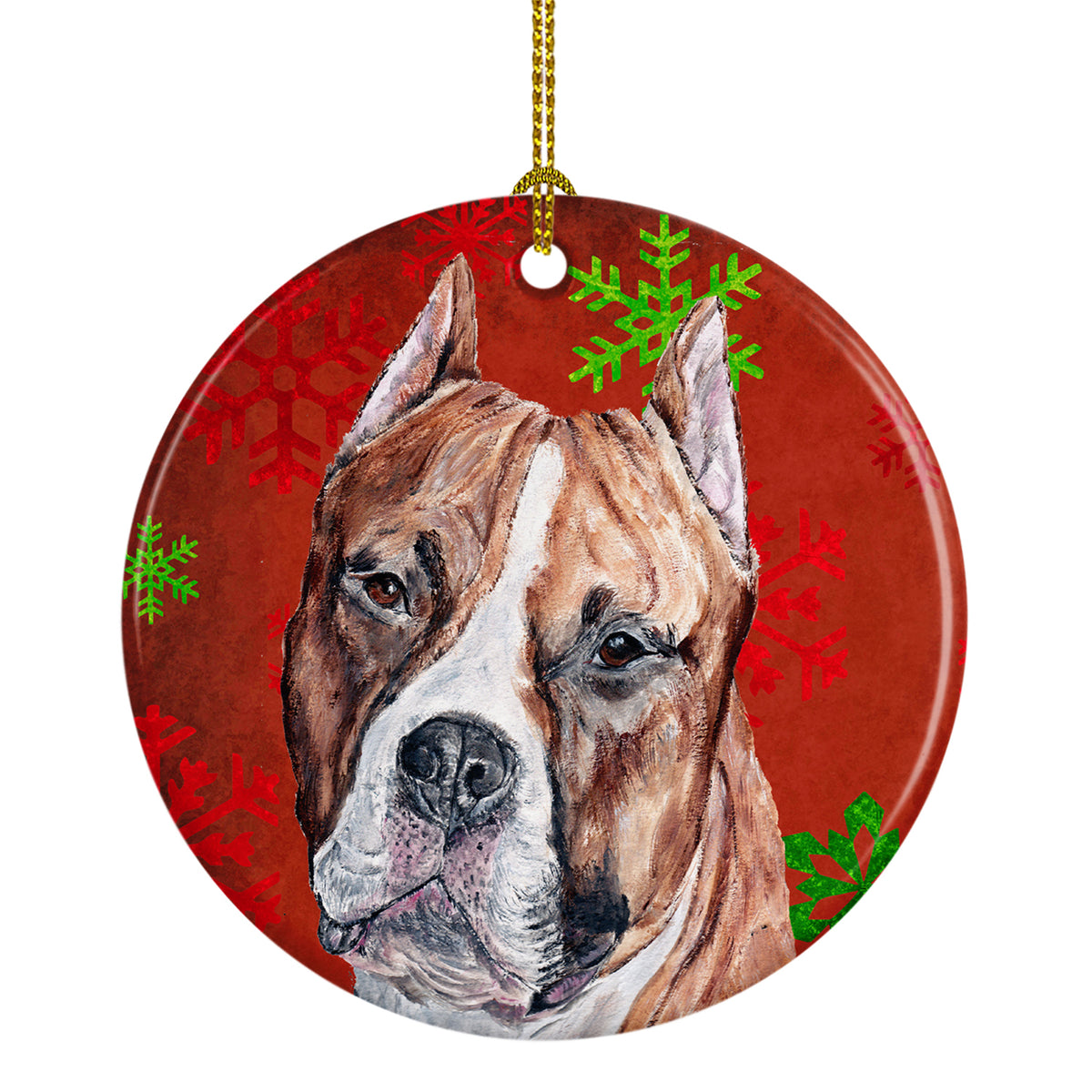 Staffordshire Bull Terrier Staffie Red Snowflakes Holiday Ceramic Ornament SC9752CO1 - the-store.com