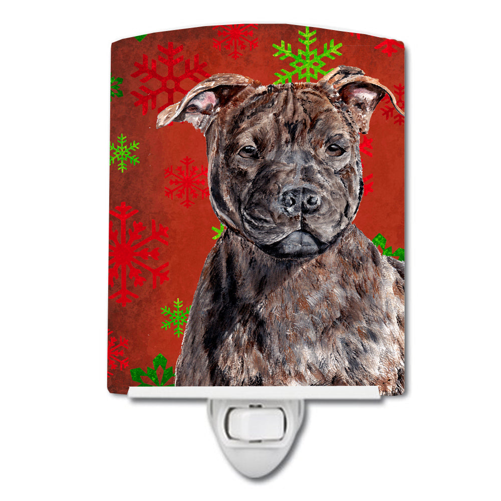 Staffordshire Bull Terrier Staffie Red Snowflakes Holiday Ceramic Night Light SC9753CNL - the-store.com
