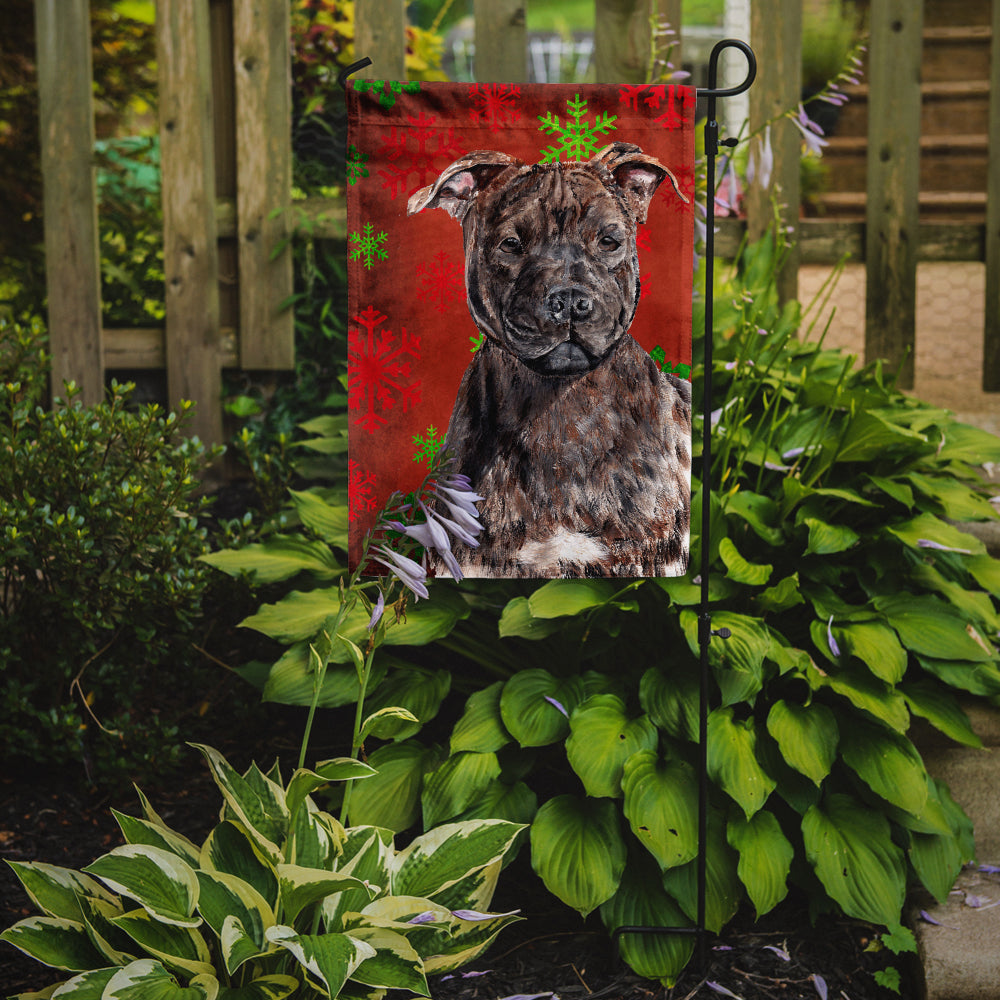 Staffordshire Bull Terrier Staffie Red Snowflakes Holiday Flag Garden Size SC9753GF  the-store.com.