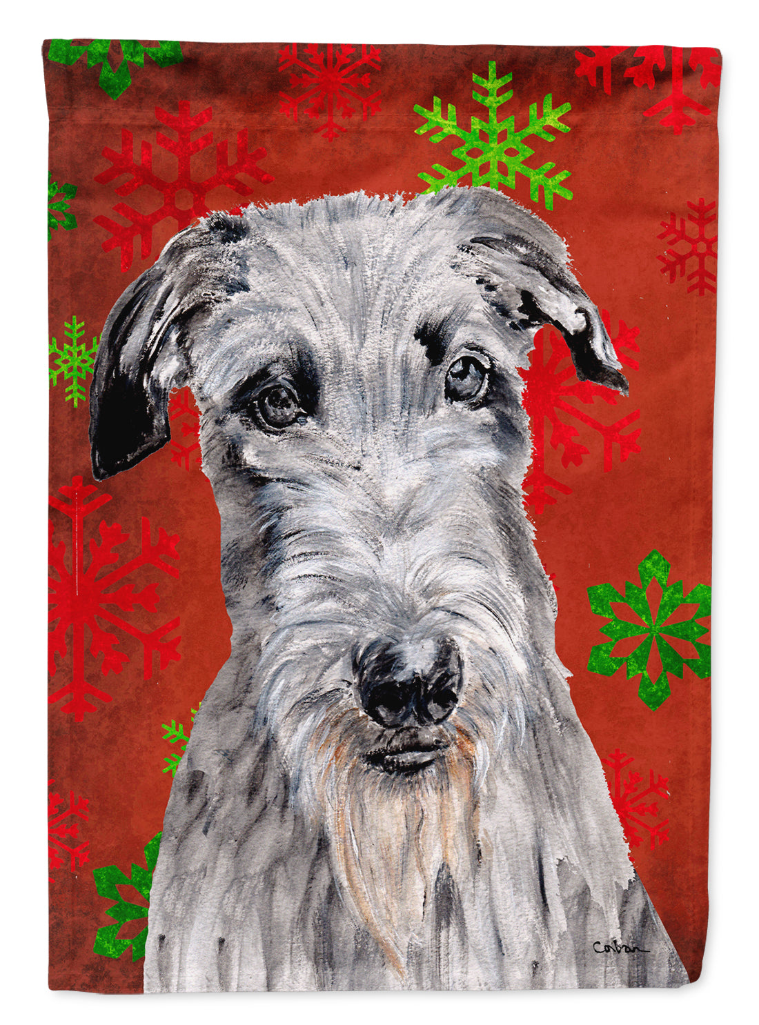 Scottish Deerhound Red Snowflakes Holiday Flag Canvas House Size SC9754CHF  the-store.com.