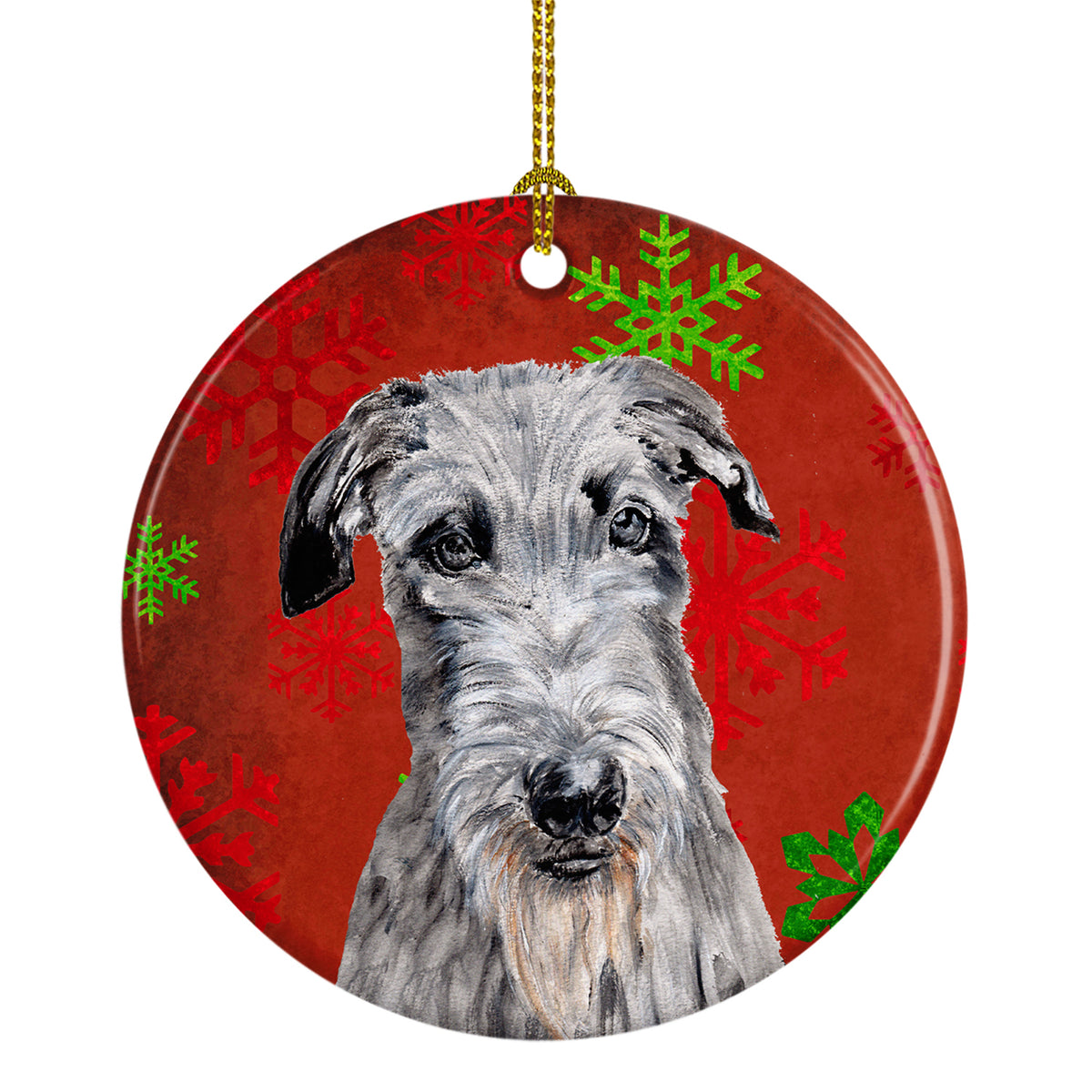 Scottish Deerhound Red Snowflakes Holiday Ceramic Ornament SC9754CO1 - the-store.com