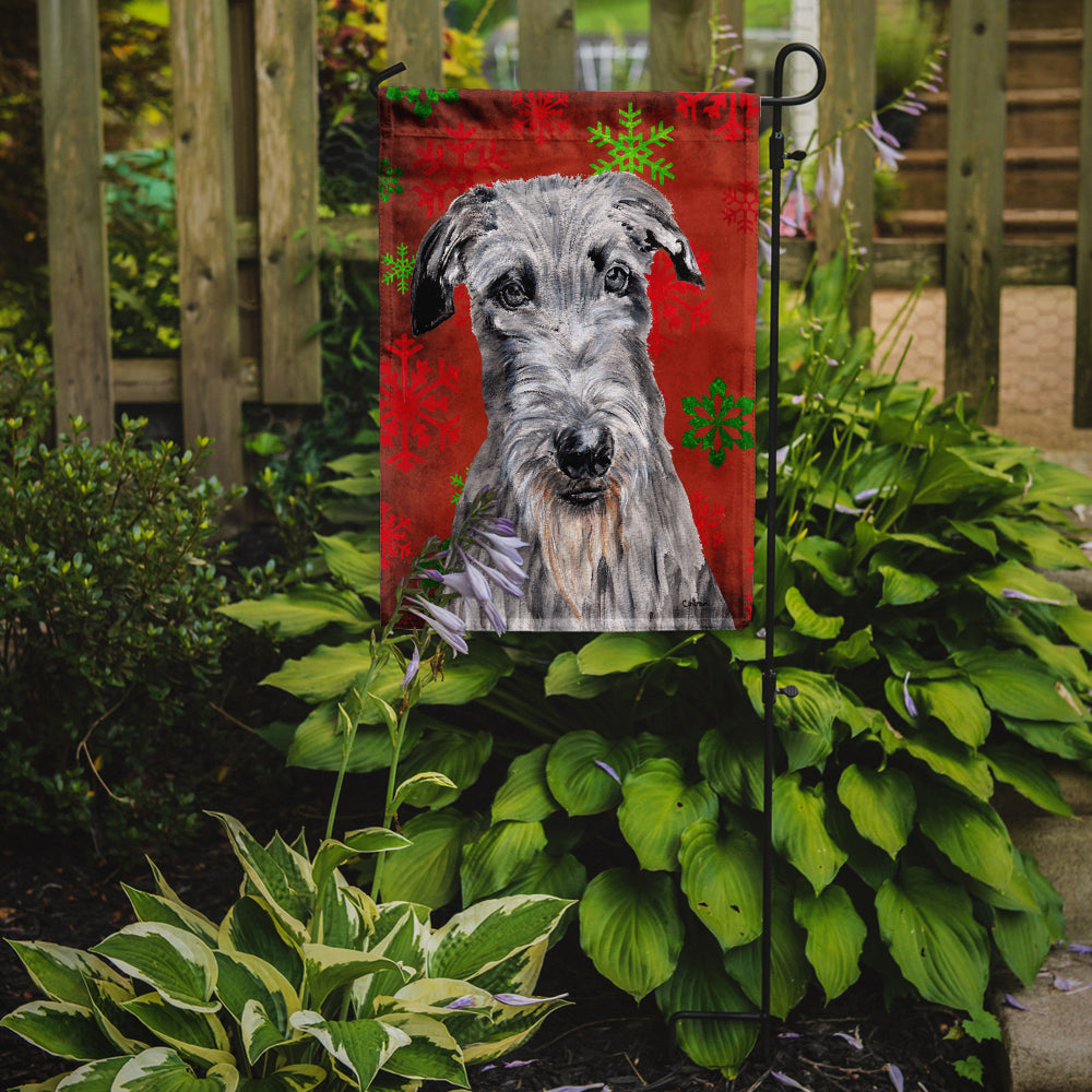 Scottish Deerhound Red Snowflakes Holiday Flag Garden Size SC9754GF  the-store.com.