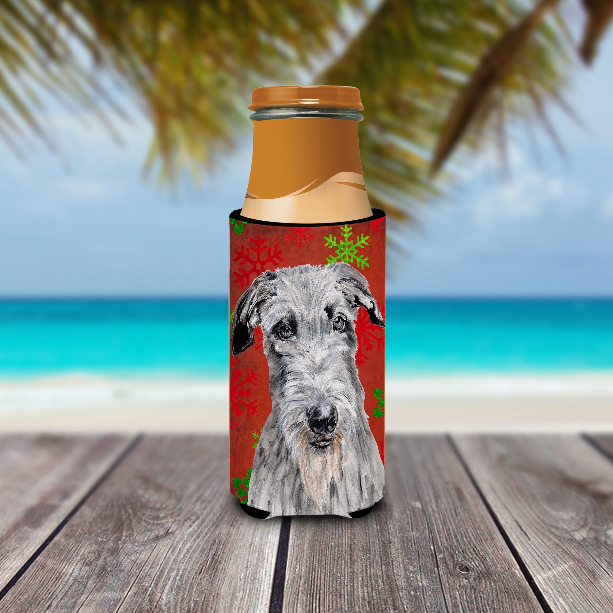 Scottish Deerhound Red Snowflakes Holiday Ultra Beverage Insulators for slim cans SC9754MUK.