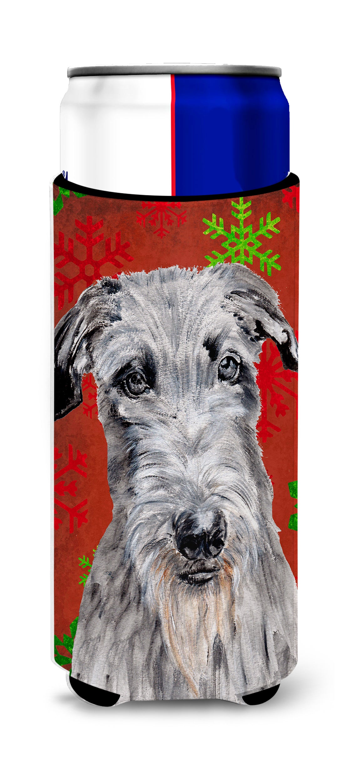 Scottish Deerhound Red Snowflakes Holiday Ultra Beverage Insulators for slim cans SC9754MUK.