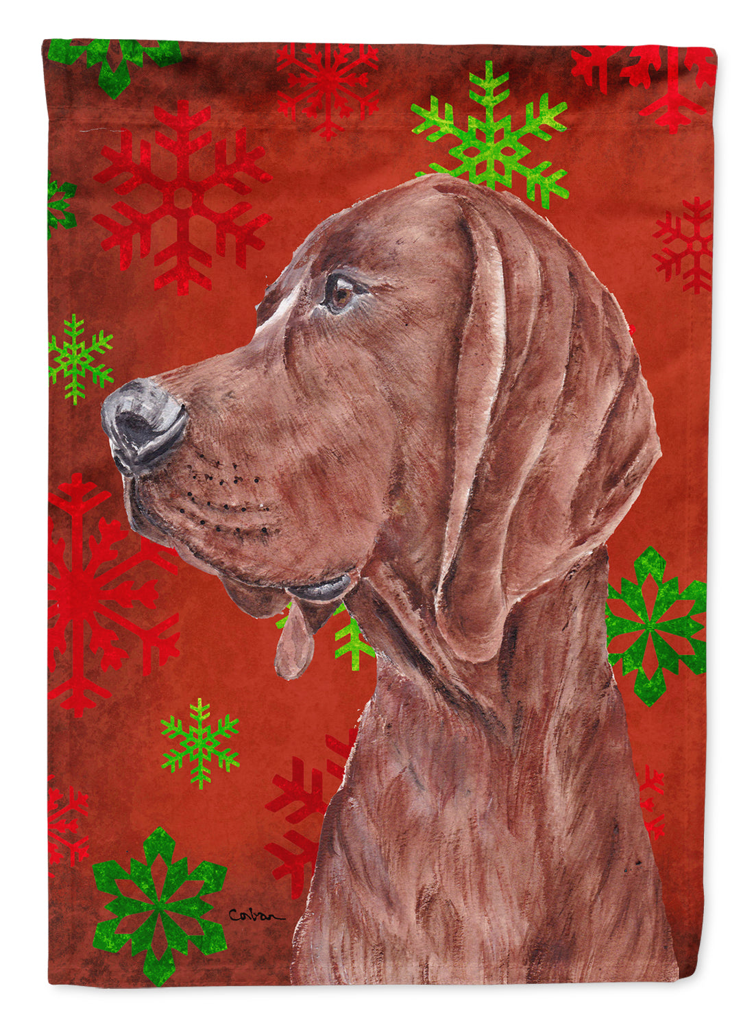 Redbone Coonhound Red Snowflakes Holiday Flag Garden Size SC9755GF