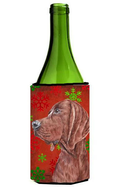 Redbone Coonhound Red Snowflakes Holiday Wine Bottle Beverage Insulator Hugger SC9755LITERK by Caroline&#39;s Treasures