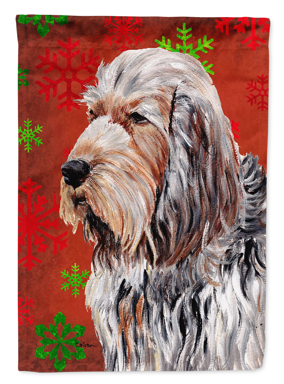 Otterhound Red Snowflakes Holiday Flag Canvas House Size SC9756CHF  the-store.com.
