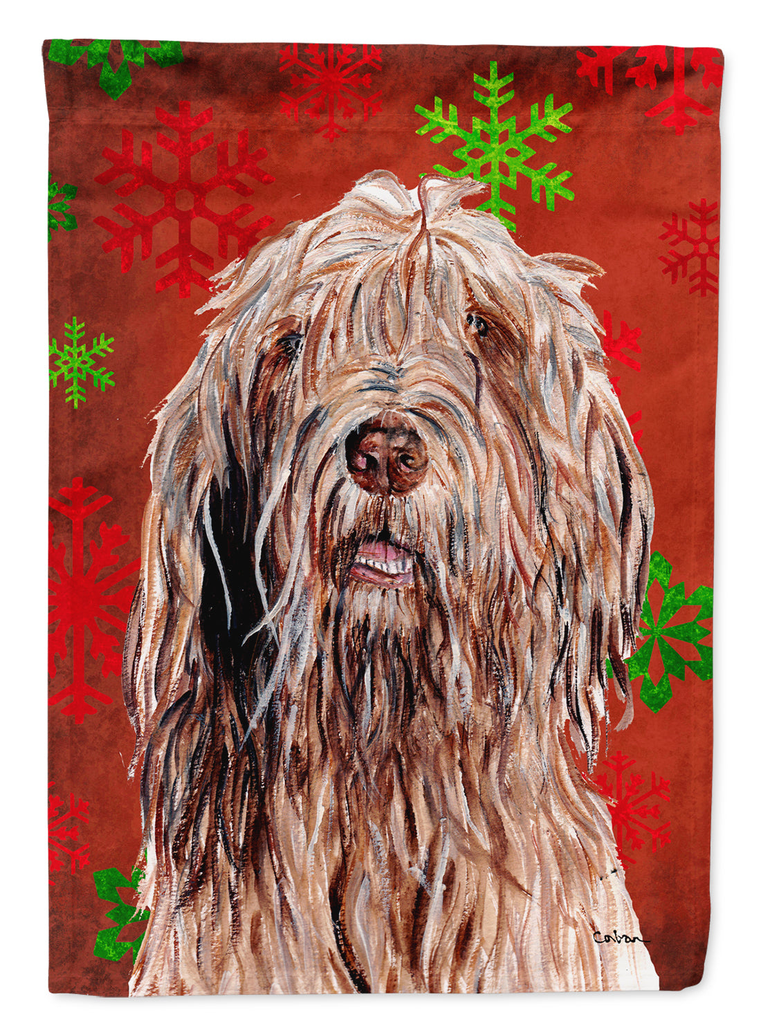 Otterhound Red Snowflakes Holiday Flag Canvas House Size SC9757CHF