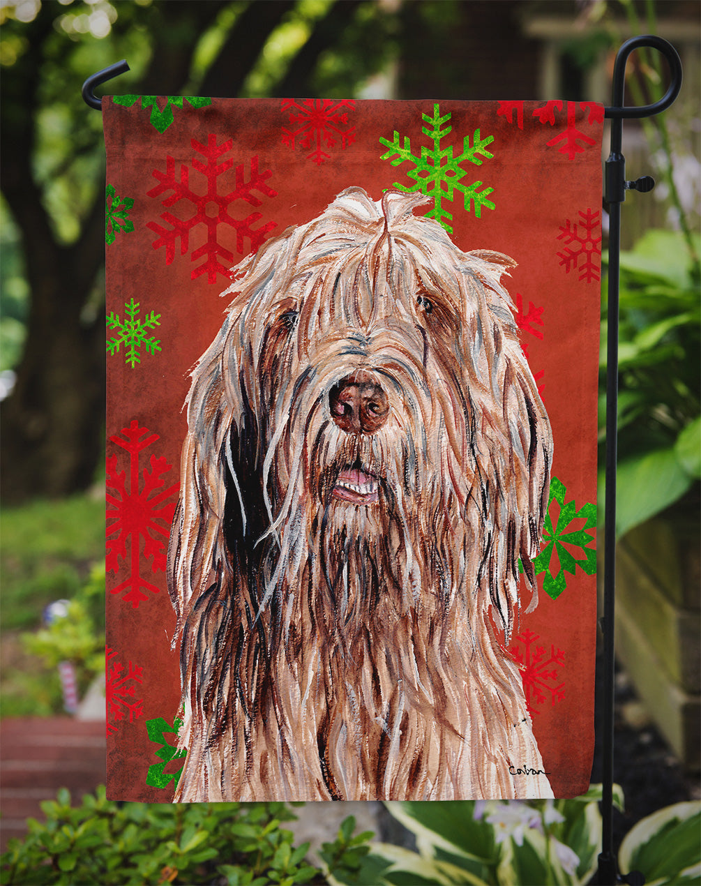 Otterhound Red Snowflakes Holiday Flag Garden Size SC9757GF  the-store.com.
