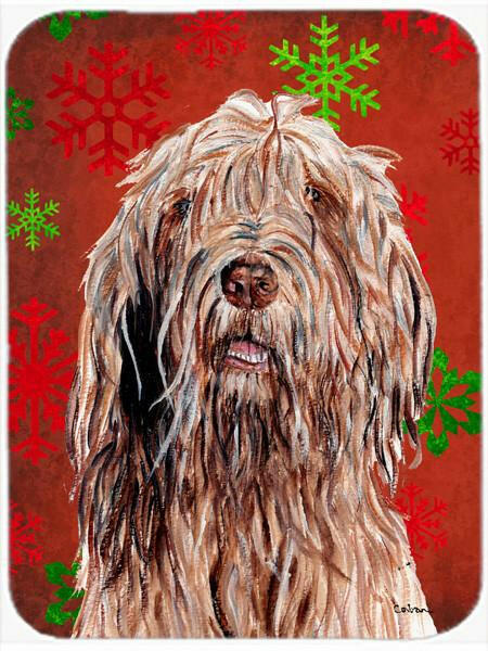 Otterhound Red Snowflakes Holiday Glass Cutting Board Large Size SC9757LCB by Caroline&#39;s Treasures