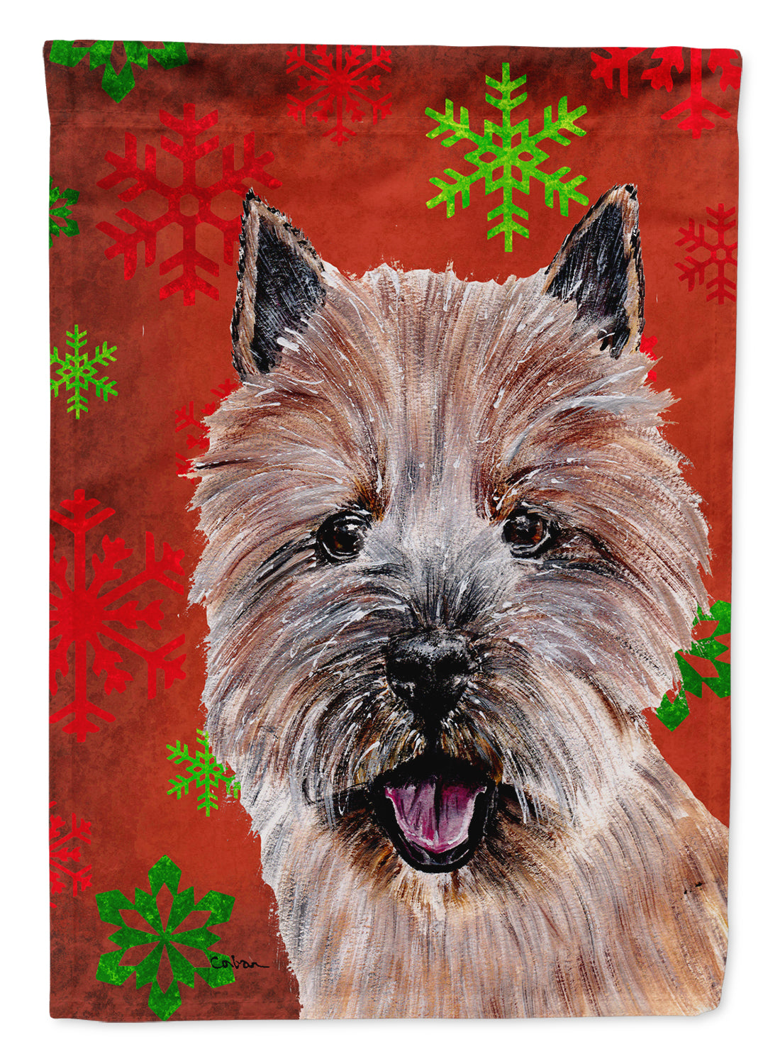 Norwich Terrier Red Snowflakes Holiday Flag Canvas House Size SC9758CHF