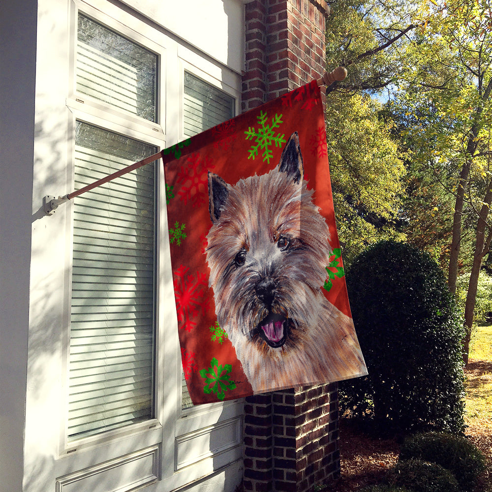 Norwich Terrier Red Snowflakes Holiday Flag Canvas House Size SC9758CHF  the-store.com.