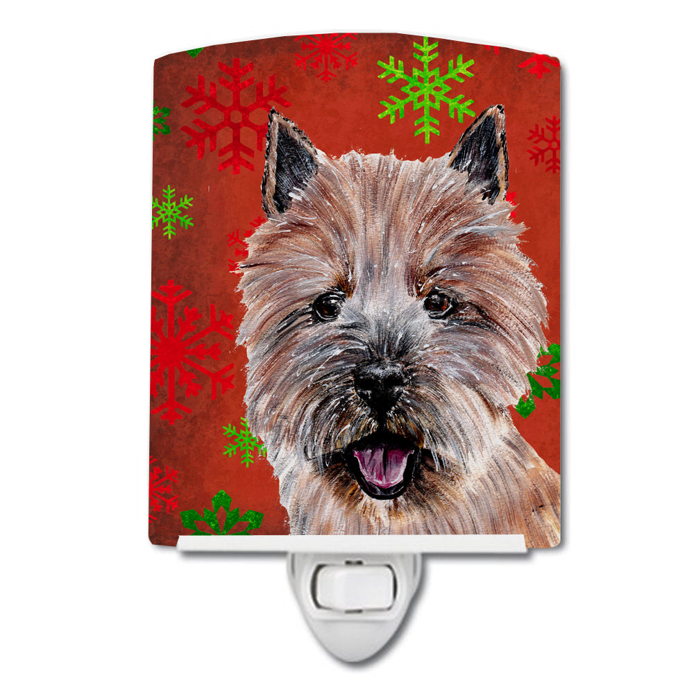 Norwich Terrier Red Snowflakes Holiday Ceramic Night Light SC9758CNL - the-store.com