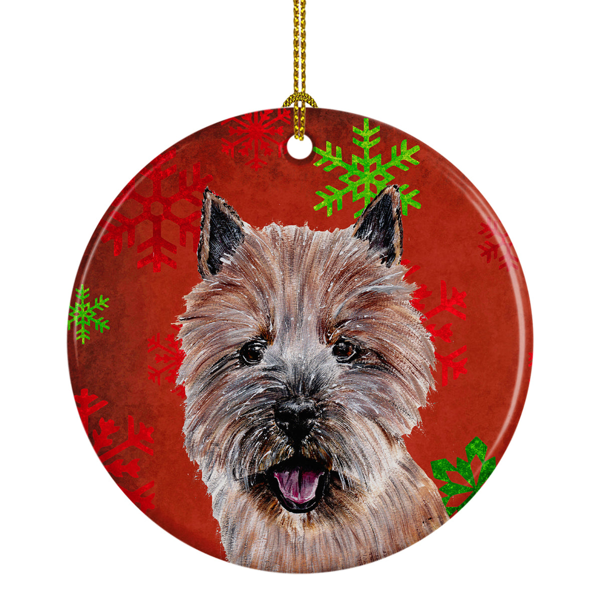 Norwich Terrier Red Snowflakes Holiday Ceramic Ornament SC9758CO1 - the-store.com