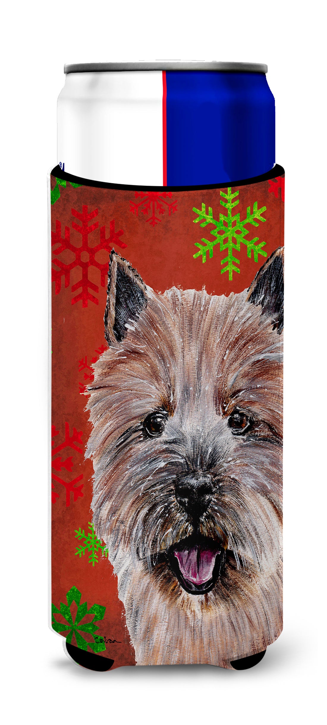 Norwich Terrier Red Snowflakes Holiday Ultra Beverage Insulators for slim cans SC9758MUK