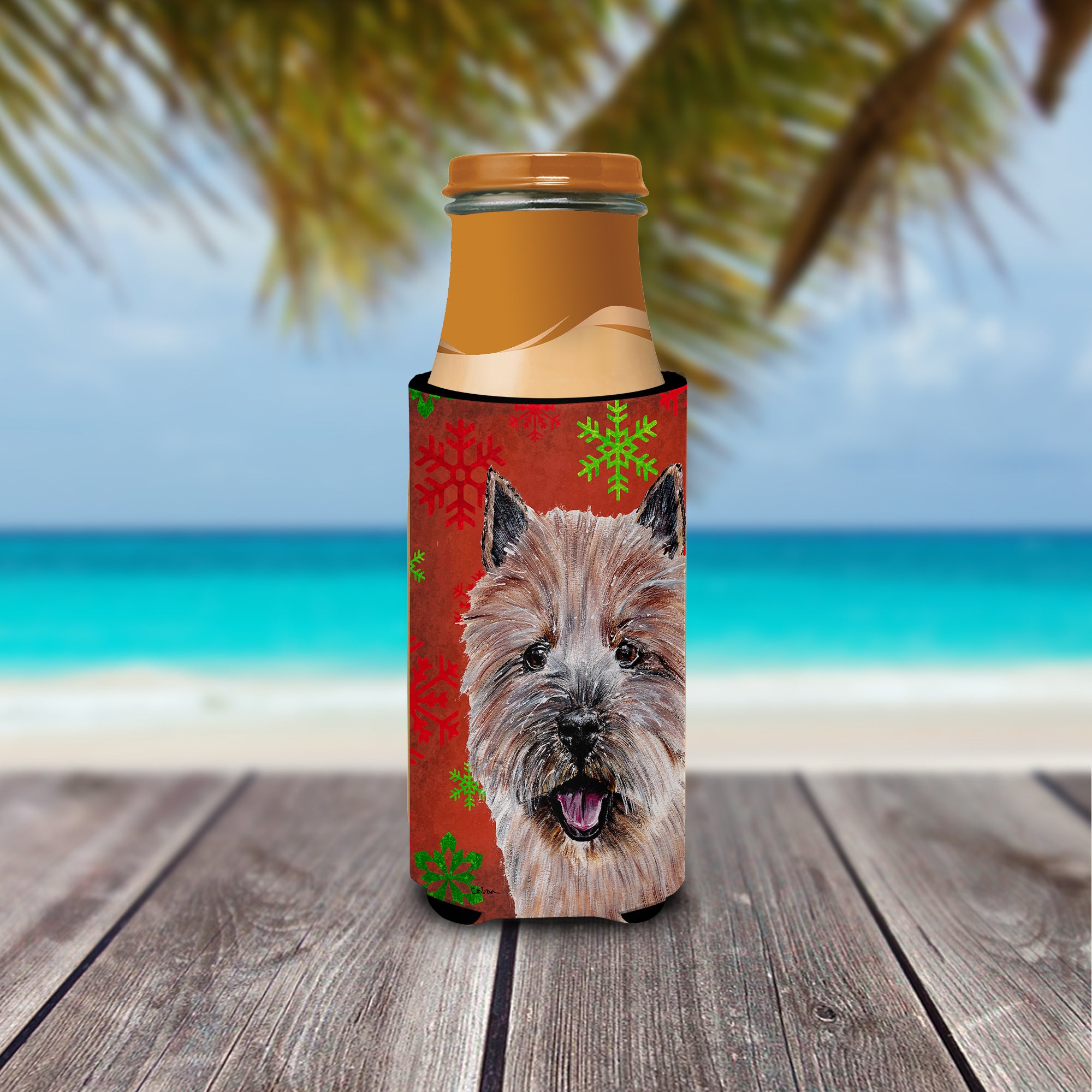 Norwich Terrier Red Snowflakes Holiday Ultra Beverage Insulators for slim cans SC9758MUK